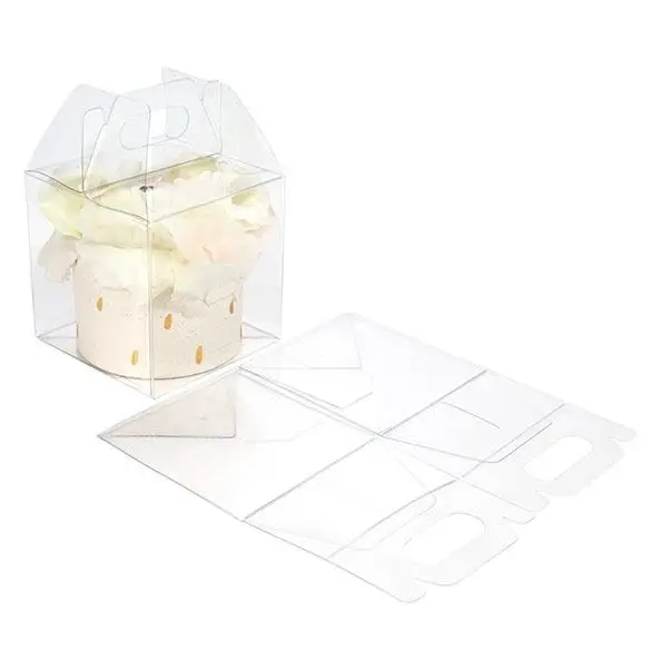 Plastic handle box PVC/ PET Transparent gift clear box for mini cake with printing cake boxes