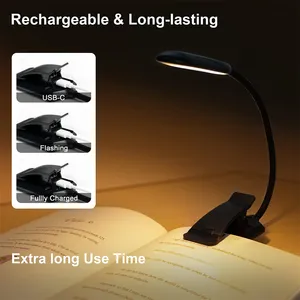 Lampe de lecture portable Vente en gros 3 couleurs 10 luminosité Flexible col de cygne USB Rechargeable LED Lampe de bureau Clip On Book Light