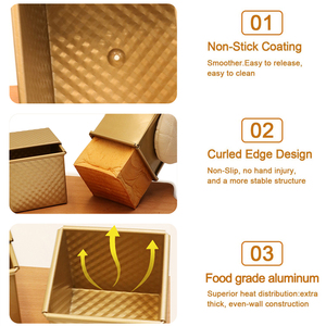 Bakest <strong>Small</strong> Golden Square Cube 6*6cm Mini Ripple Aluminum Alloy Toast Bread Box Quadrate Loaf <strong>Pan</strong> With Lid - Product Image 3