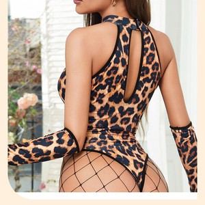 Ensemble de lingerie sexy pour femmes, composé d'un haut corset brodé à motif léopard, d'un soutien-gorge push-up et d'un string, ensemble de lingerie sexy en trois pièces - Product Image 4