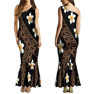 OEM personalizado Plumeria flor Polinesia Tribal un hombro sin mangas cola de pez vestidos mujeres elegante <span class=keywords><strong>vestido</strong></span> Hawaiano de gran tamaño - Product Image 1