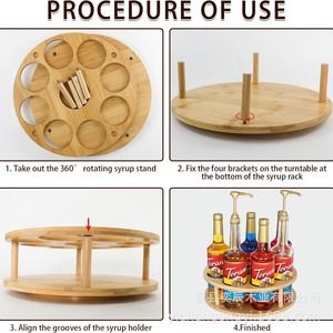 Bamboo Rotating Coffee Syrup <b>Rack</b> 33 Cm 9 <b>Bottle</b> Holder Standing Kitchen <b>Storage</b> Organizer Natural Color - Product Image 4