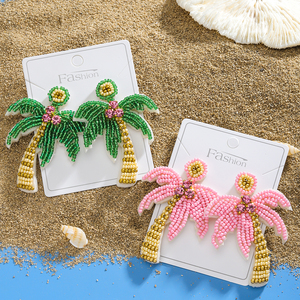 गर्म बिकने वाले बोहेमियन चावल के बीड रैन यूनिसेक्स ड्रॉप ईयररिंग्स उष्णकटिबंधीय रिसॉर्ट शैली रंगीन बेडेड नारियल पेड़ - Product Image 5