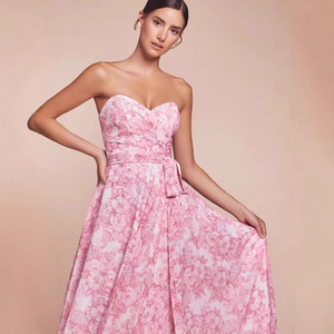 Vestido de Novia Largo con Estampado Floral Rosa, sin Tirantes, Corte en A, Cintura Natural, Escote Corazón, Transpirable - Product Image 3