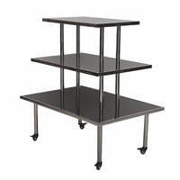 Table de présentation roulante en acier inoxydable sur mesure à 3 niveaux, présentoir de vente au détail pour chaussures, sacs, bijoux, vente directe d'usine