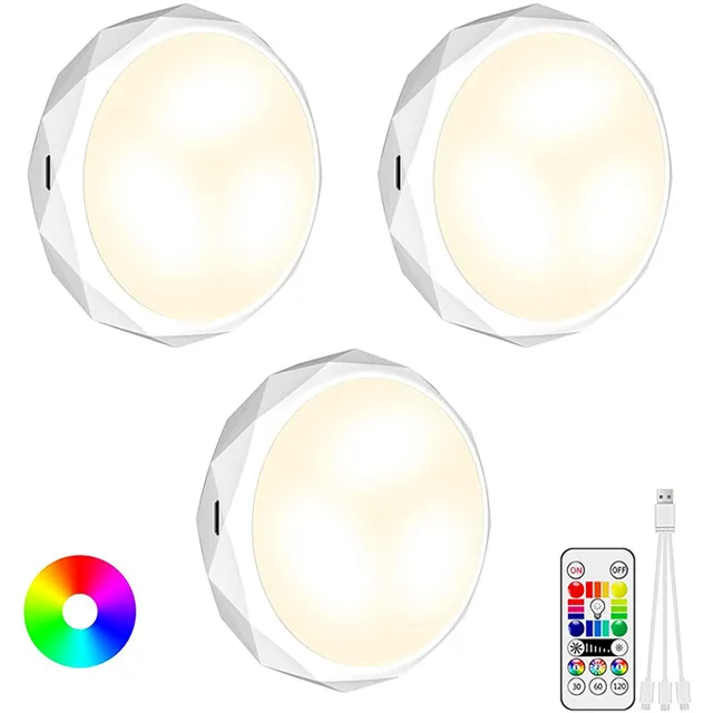 LED Puck Lights with Remote,16 Colors Changing Under Cabinet Lights, Dimmable Battery Operated Closet Lights Wireless Timing