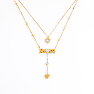 Collar de acero inoxidable en capas con forma de corazón, cadena doble para la clavícula, regalo para mamá - Product Image 5