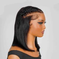 Perruques de cheveux humains pour femmes noires, 10-14 pouces, pré-tressées, coupe droite, style bob, avec dentelle frontale 13*6, ligne de cheveux naturelle, en dentelle HD