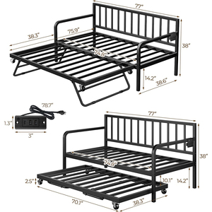 Modern <strong>Metal</strong> Sofa Bed Frame with Steel Slat Support for Living Room Height Adjustable Twin <strong>Daybed</strong> with Trundle Customized Color - Product Image 6