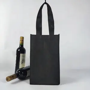 Bolsas de regalo no tejidas con diseño personalizado, embalaje de regalo, para compras, tamaño estándar, 4 botellas, color negro