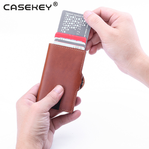 Casekey Extra Thin Anti Theft Rfid Blocking Aluminum <b>Metal</b> Card Holder Oil Wax Leather <b>Wallet</b> for Men Women With Coin Pocket - Product Image 4