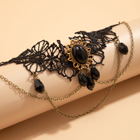 Bracelets de Bras Ouverts Goutte d'Eau et Glands Dentelle Croix Gothique pour Femmes Breloques Bijoux de Mode Quotidien pour Dames