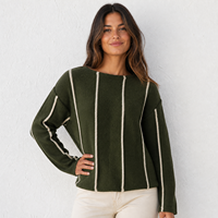 Pull ras du cou à rayures verticales pour femme, coupe décontractée avec épaules tombantes, en maille de polyester douce, disponible en OEM/ODM