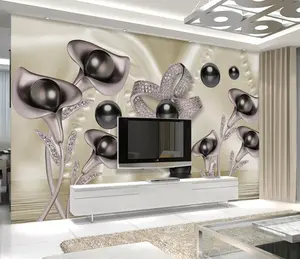 ZHIHAI 3D water wave reflection TV background wall of Calla and butterfly wallpaper flower rock and roll printed fabric