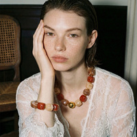 Ensemble de bijoux XY 8175, collier et bracelet en acier inoxydable plaqué or 18 carats, motif marbré multicolore, perles acryliques