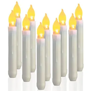 发光二极管锥形蜡烛电池供电闪烁暖白火焰长棒教堂电蜡烛