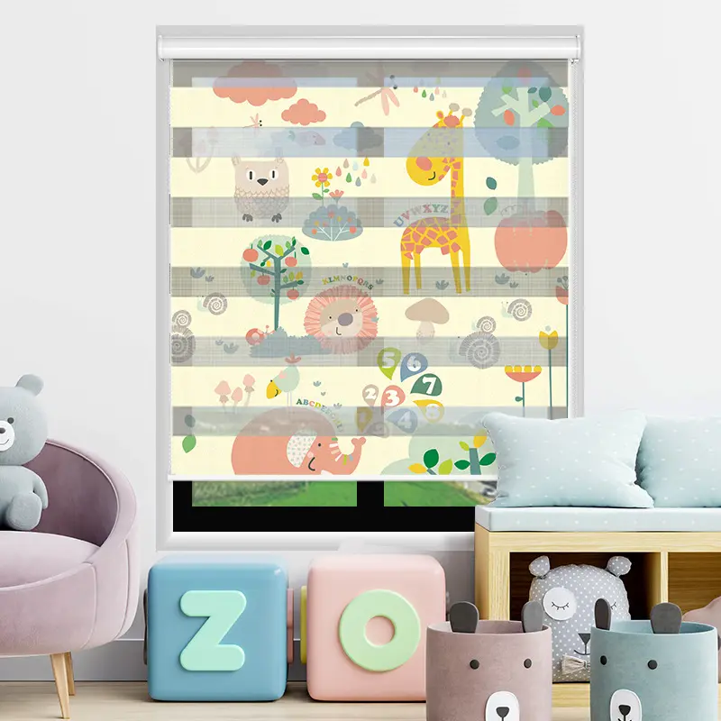 Child Living Room Digital Printing Day And Night Rainbow Sheer Zebra Roller Blinds Fabric For Window Shading