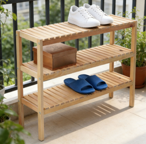 <span class=keywords><strong>Scarpiera</strong></span> in Legno <span class=keywords><strong>a</strong></span> 3 Ripiani per Ingresso, Design Traspirante <span class=keywords><strong>a</strong></span> Doghe, Scaffale Salvaspazio - Product Image 2