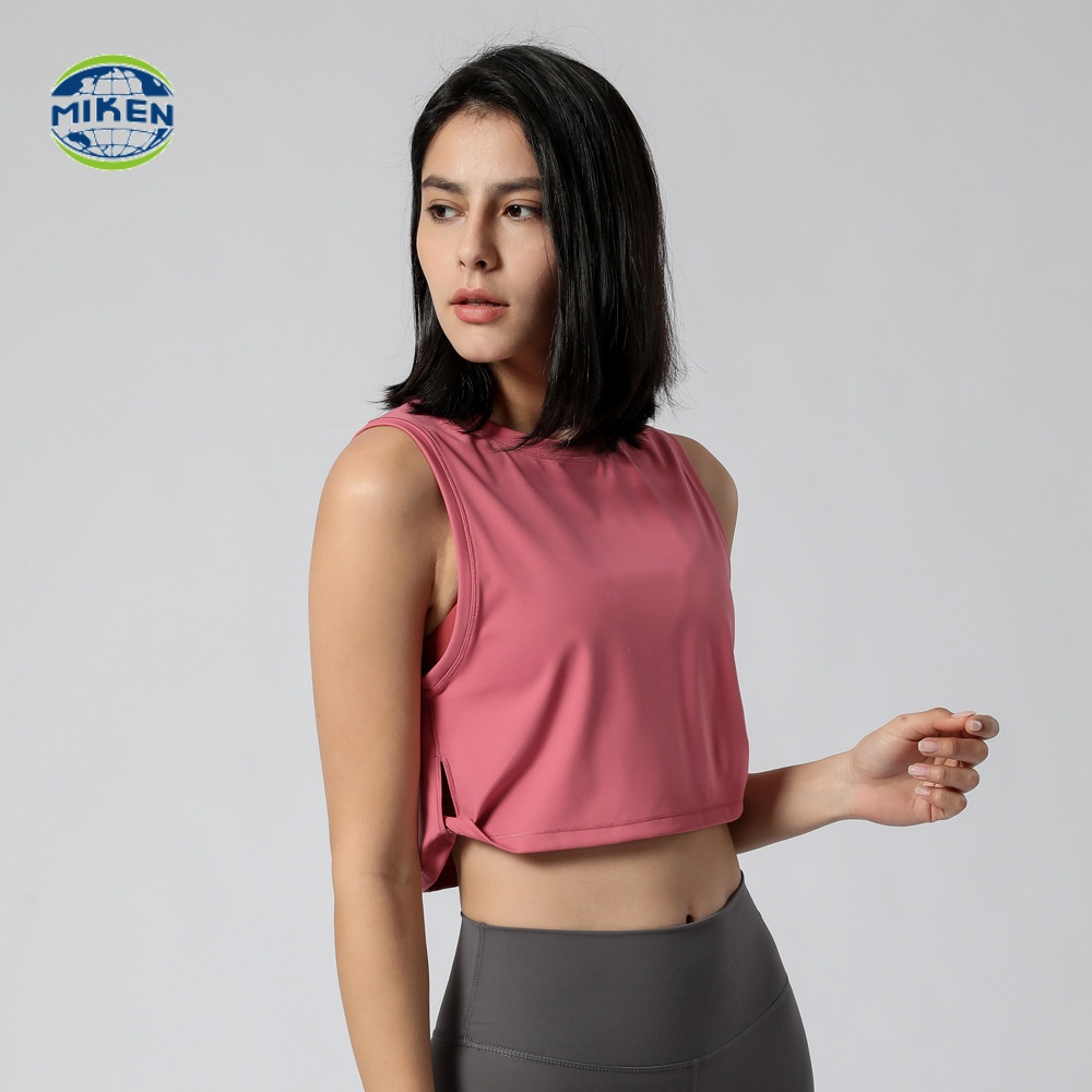 Women Summer Fitness Sleeveless Quick Dry Yoga Neck Vest High Elastic Eco-Friendly Soft Fabric Workout Crop Sports Gym Loose