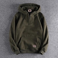 Sweat-shirt à capuche zippé pour homme, personnalisé OEM, en coton épais, style vintage avec patch et poche kangourou, coupe ample