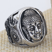 Bague Vintage Plaqué Argent avec Statue de Bouddha en Acier Inoxydable pour Homme, Bijou de Prière Sacré et Stylé