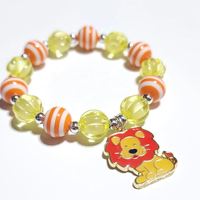 Bracelet Perlé Tendance pour Enfants Filles, Breloque Lion de Dessin Animé, Perles Rayées Colorées, Bracelet Élastique, Bijou Cadeau pour Fête d'Enfants