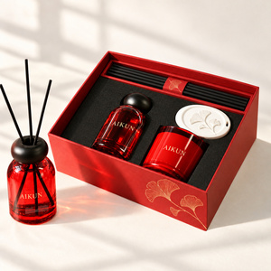 Juego de Regalo Aikun con Vela Aromática y Difusor de Aroma Ginkgo en Cristal Rojo Rubí, con Empaque Personalizado para Eventos Corporativos - Product Image 3
