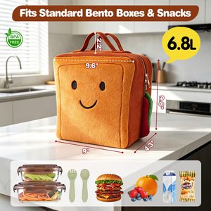 Sac à déjeuner isotherme pour enfants, motif toast en peluche mignon, fermeture éclair étanche, sac fourre-tout thermique en velours côtelé doux, <span class=keywords><strong>glacière</strong></span> légère - Product Image 2