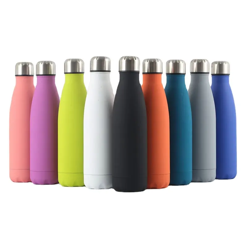 In Stock Double Wall Cola Shaped Rubber Painting Reusable Stainless Steel Pink Water Bottles