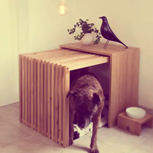 Cage <span class=keywords><strong>à</strong></span> <span class=keywords><strong>chien</strong></span> moderne JUNJI en bois massif de chêne, niche de luxe pour <span class=keywords><strong>chien</strong></span>, table de salon - Product Image 5