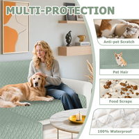 Housse de canapé extensible en velours imperméable et résistante aux animaux pour canapé sectionnel et chaise longue, gris clair vert, couverture intégrale à 360 degrés