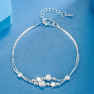 Bracciale a sfera in argento sterling 925 per donna, alla moda, coreano, regolabile, a doppio strato, con perline, gioiello con ciondolo per feste, idea regalo - Product Image 3