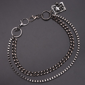 yueli Double Layer Gunmetal Denim Chain <b>Skull</b> Rose Design Waist Chain Punk Hip Hop Fashion Accessory - Product Image 4