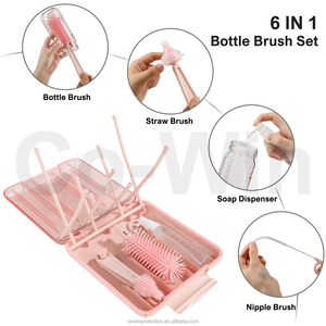 Juego de cepillos para bebés 6 en 1 con patente estadounidense, limpiador de silicona, escurridor, soporte portátil para biberones para alimentación manos libres - Product Image 5