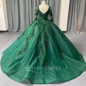 Lsany301 Enchanting Emerald Green Pine Branch Bead Embroidery Glitter <b>Ball</b> <b>Gown</b> Quinceanera Jancember - Product Image 6