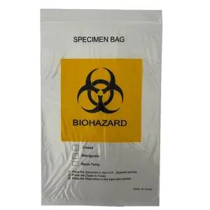 ถุงซิปพลาสติกชีวภาพแบบกระเป๋าคู่เดียว,ถุงตัวอย่างสำหรับใช้ในห้องปฏิบัติการซีลทางพยาธิวิทยาอันตรายทางชีวภาพ