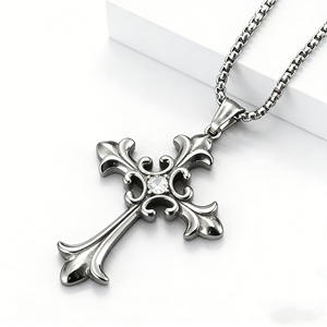 <b>Cross</b> Pendant Necklace Stainless Steel Claw Setting Artistic Gothic Style Street Fashion Jewelry 3mm 60cm <b>Chain</b> - Product Image 2