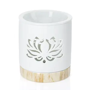 Kustom Kustom Desain Berongga Keramik Putih Lilin Aromatik Lilin Peleleh Penghangat dengan Dasar