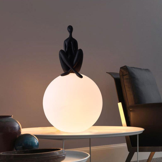 Human Figurine Artistic Sculpture LED Floor Lamp Modern Design Resin Fiberglass White Glass Shade Large Standing Lamp for Living