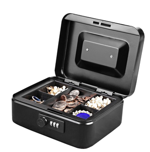 Caja fuerte de acero para efectivo con cerradura de combinación, caja fuerte para dinero con bandeja para monedas extraíble, grande - Product Image 1