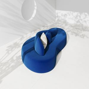 Curved Double-Sided <b>Sofa</b> Blue Velvet High-Density Foam Hotel <b>Sofa</b> For <b>Small</b> Apartment Reception Area - Product Image 3