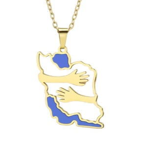 Collier pendentif personnalisé en acier inoxydable 316L avec carte de l'<span class=keywords><strong>Iran</strong></span> en émail, vente en gros OEM ODM, hypoallergénique, collier carte colorée, Moyen-Orient - Product Image 2