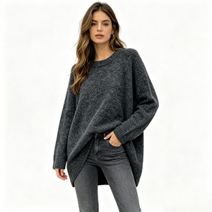 Suéter Oversize para <span class=keywords><strong>Mujer</strong></span> con Tacto de Cachemira, Cuello Redondo, Manga Larga, Tejido Holgado de Mezcla de Lana, Suave y Cálido, Informal para Otoño e Invierno - Product Image 3