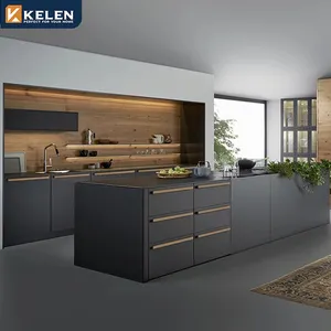 Kelen 2023 lüks modern modüler mutfak tasarım ahşap mobilya pvc kapı paneli ekonomik ahşap duvar toptan mutfak dolabı