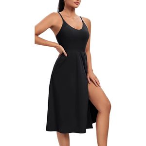 Robe de sport avec short et soutien-gorge intégrés, bretelles réglables, robe d'entraînement pour le tennis, le golf, robes midi pour femmes - Product Image 1