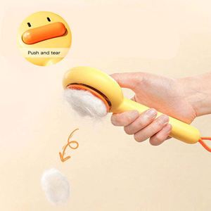 Brosse à poils pour animaux de compagnie en plastique auto-nettoyante, à dents courbées en forme de canard, portable, pour chats et chiens - Douce, facile à utiliser, pour attraper les poils lâches - Product Image 2