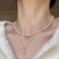Collier double couche en verre perlé, élégant et tendance, pendentif influenceur, chaîne de qualité supérieure