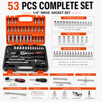 Kit de clés à cliquet manuelles robustes CR-V 1/4 pouce, 53 pièces, multifonctionnel, coffret rigide, acier au carbone, outils de réparation automobile