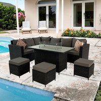 Ensemble de 9 chaises de patio en rotin PE résistant aux UV avec tissu, pour coin repas, foyer extérieur, cour, salle de sport, salon élégant, parc