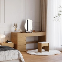Ensemble coiffeuse en bois durable avec finition mélamine, miroir éclairé moderne, plateau en verre et armoires à tiroirs personnalisées